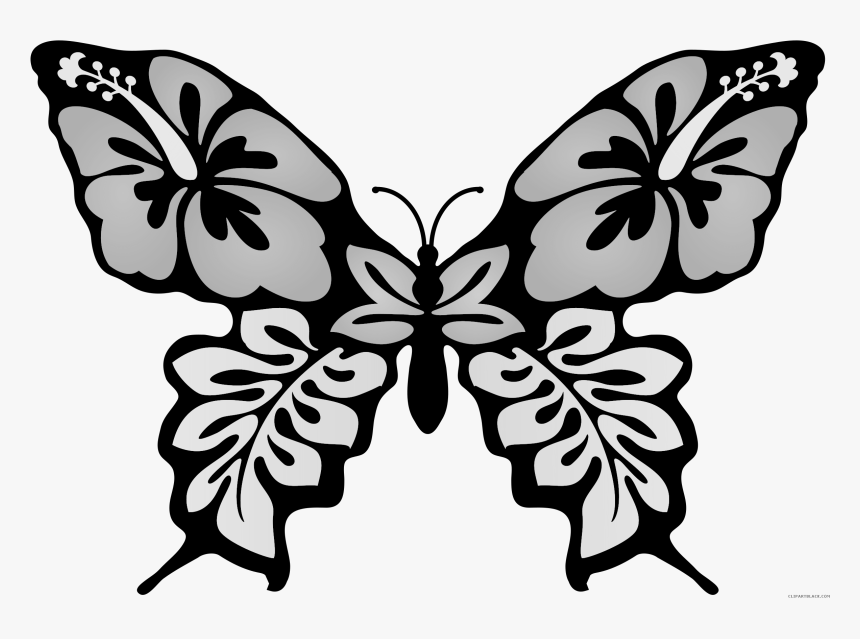 Butterfly On Flower Clipart Black And White Royalty - Flower Butterfly Outline Drawing, HD Png Download, Free Download