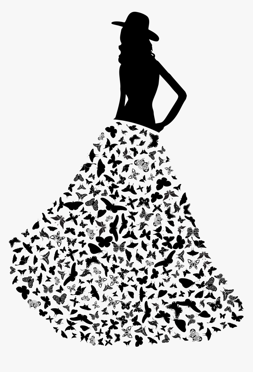 Dress Svg Butterfly - Silueta De Una Mujer Con Mariposas Png, Transparent Png, Free Download