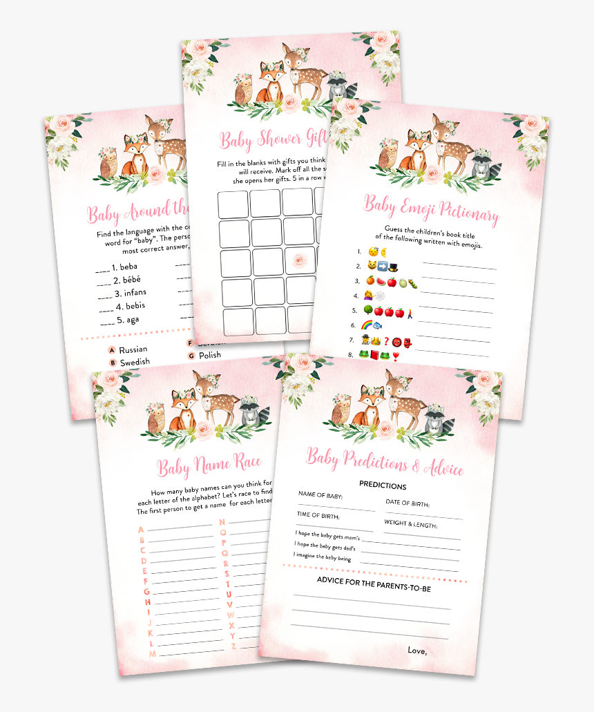 Blush Pink Floral Woodland Baby Shower Game Pack - Paper, HD Png Download, Free Download