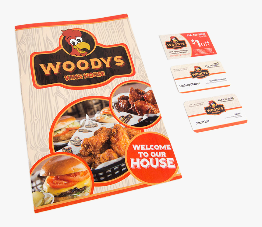 Woody"s Wing House Menu And Business Cards & Print - Convenience Food, HD Png Download, Free Download