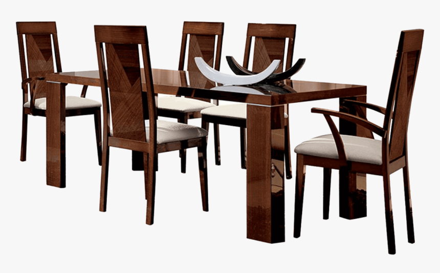 Glossy Dark Walnut Dining Room Set 8 Pcs Modern Made - Alf Dining Room Set, HD Png Download, Free Download