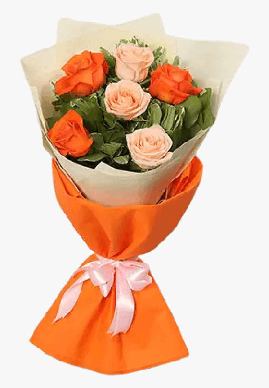 Orange And Peach Roses Bouquet Peach Rose Bouquet Flowers Hd Png Download Kindpng