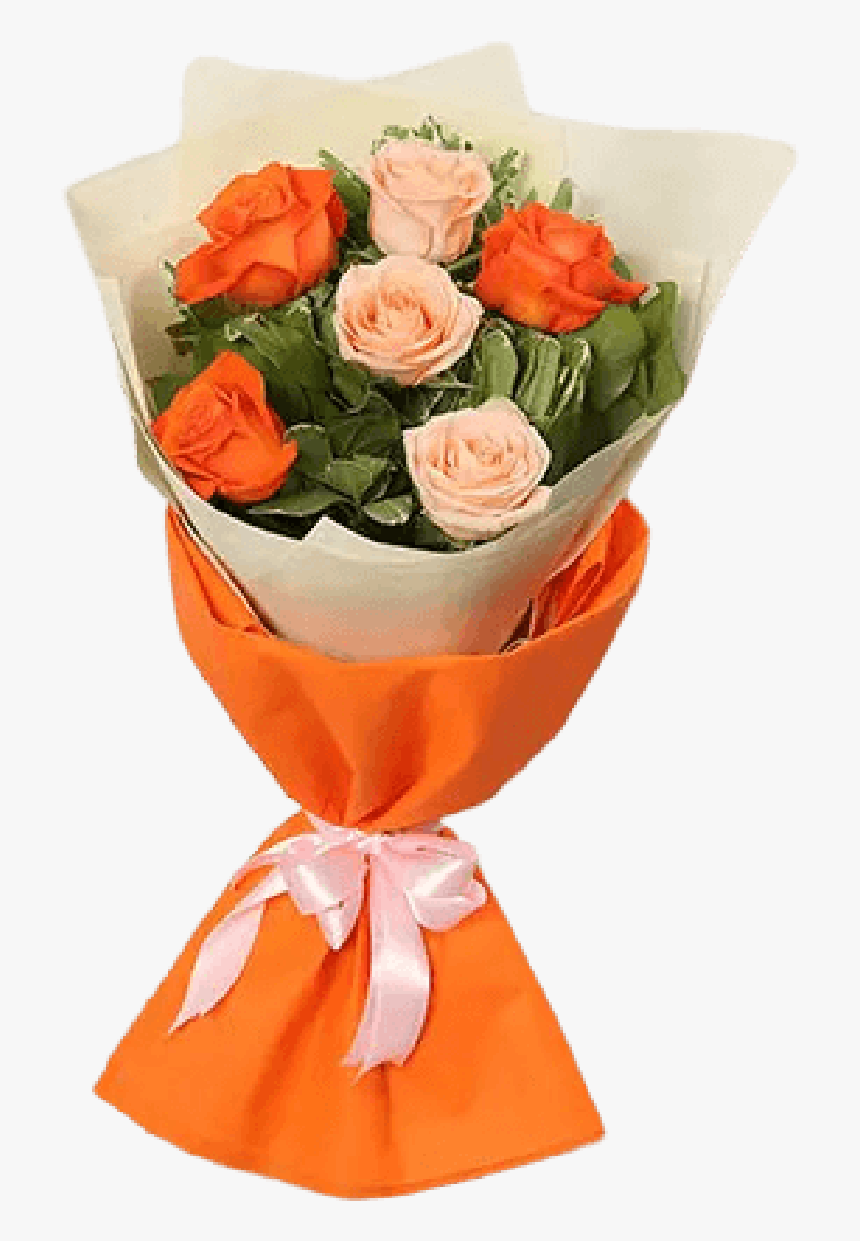 Orange And Peach Roses Bouquet - Peach Rose Bouquet Flowers, HD Png Download, Free Download