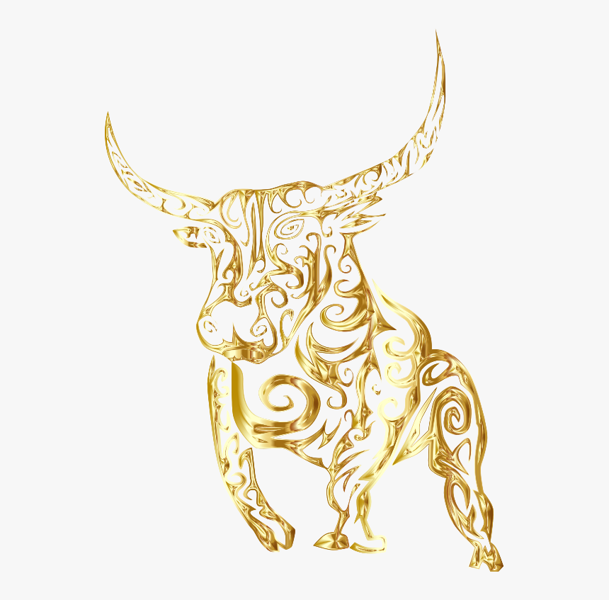 Tribal Bull Line Art Gold - Gold Bull Png, Transparent Png, Free Download