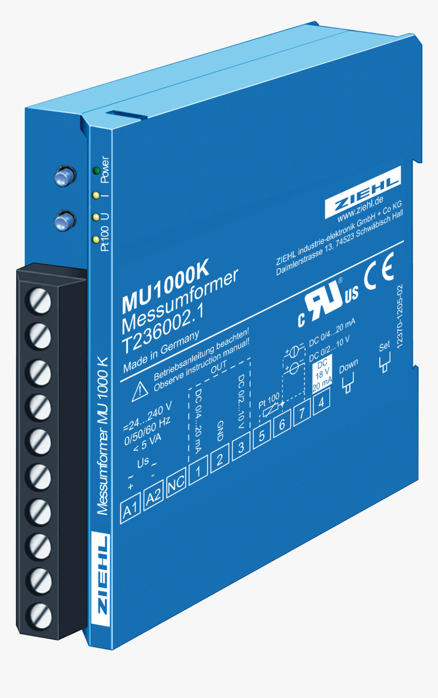 Mu1000k Produktbild Ziehl - 0 20 Ma Transducer, HD Png Download, Free Download