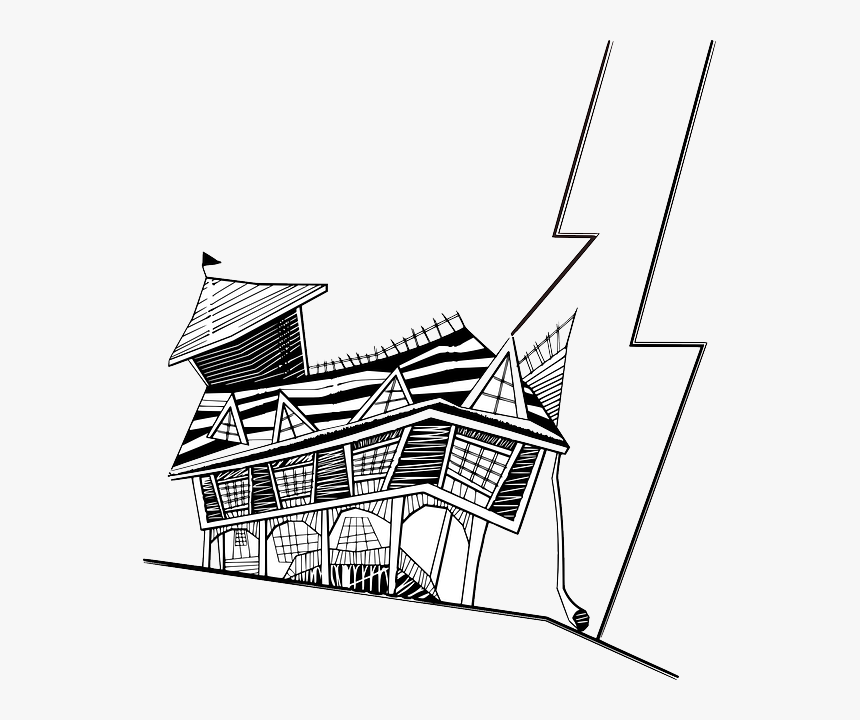 Haunted, House, Building, Spooky, Halloween, Lightning - Crooked House Clipart, HD Png Download, Free Download