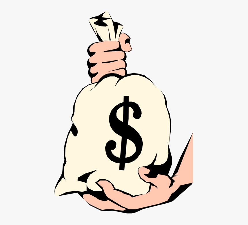 Money Bag Vector Clipart Image Black And White Stock - Hand Holding Money Cartoon, HD Png Download, Free Download