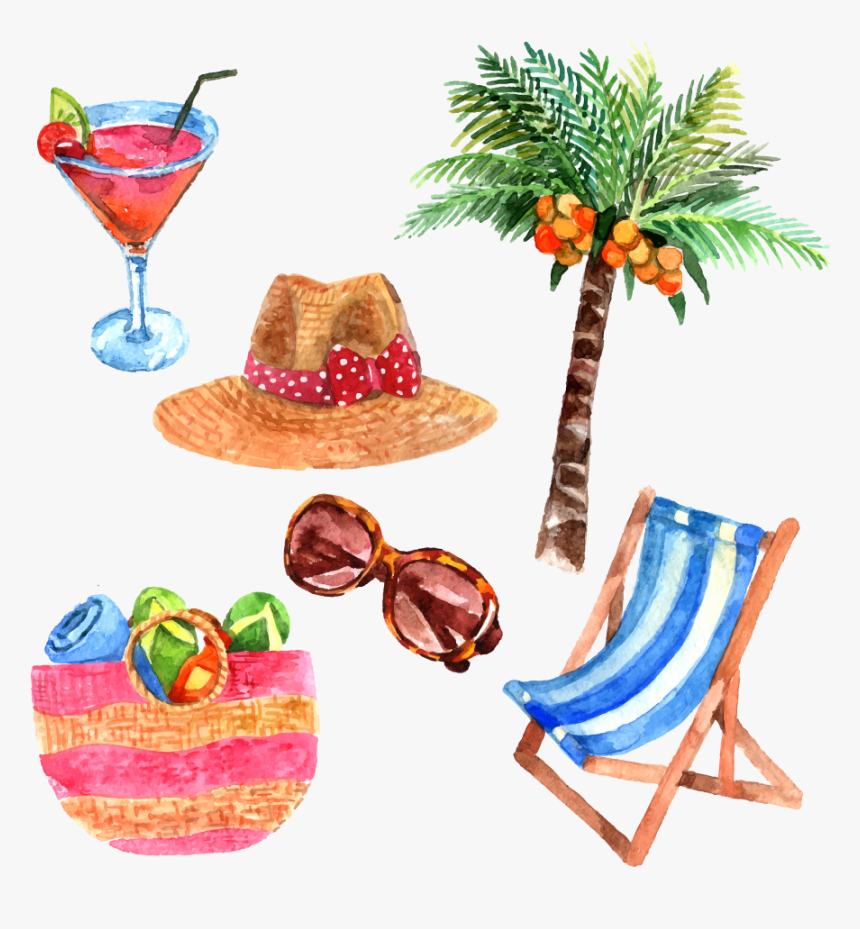 Summer Travel Illustration Watercolor Theme Painting - Summer Watercolor Icons, HD Png Download, Free Download