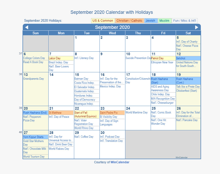 September 2020 Printable Calendar With Us Holidays - Holiday November 2019 Calendar, HD Png Download, Free Download