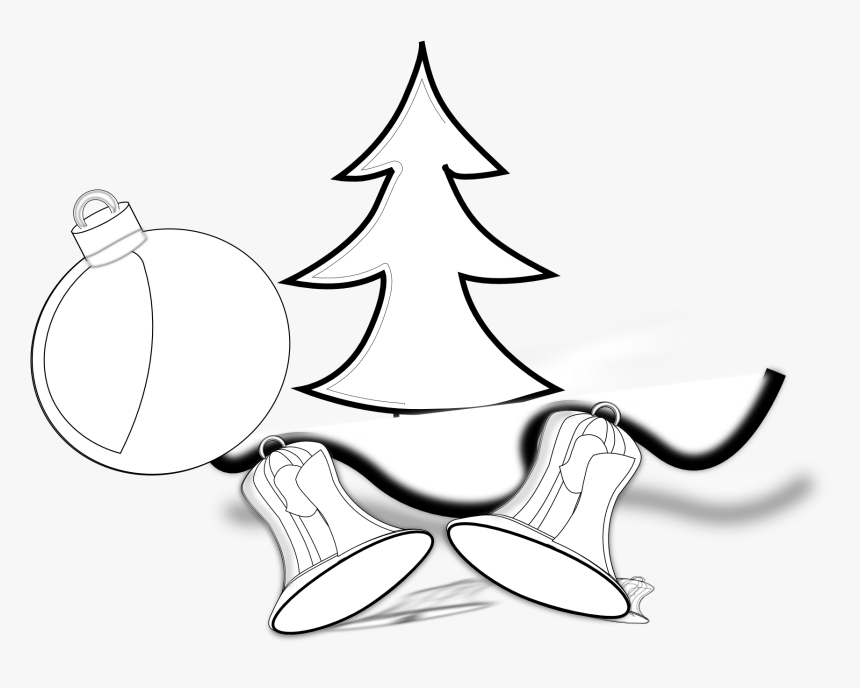 Tree Jingle Bells Ornament Black White Line Art Christmas - Christmas Tree, HD Png Download, Free Download