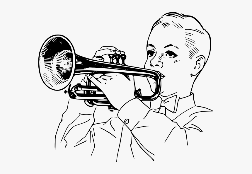 Boy Playing Cornet Vector Image - Blowing Trumpet Clipart Black And White, HD Png Download, Free Download