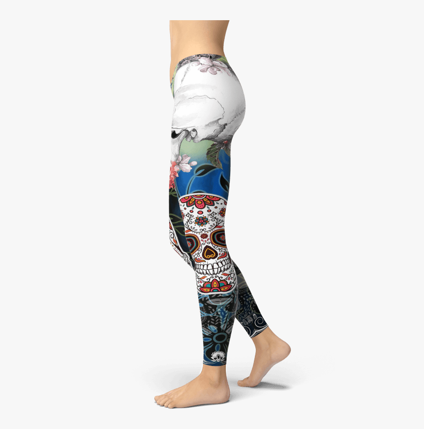 Flower Skull Leggings Sugar Skull Yoga Pants Athleisure - Skull Yoga Pants, HD Png Download, Free Download