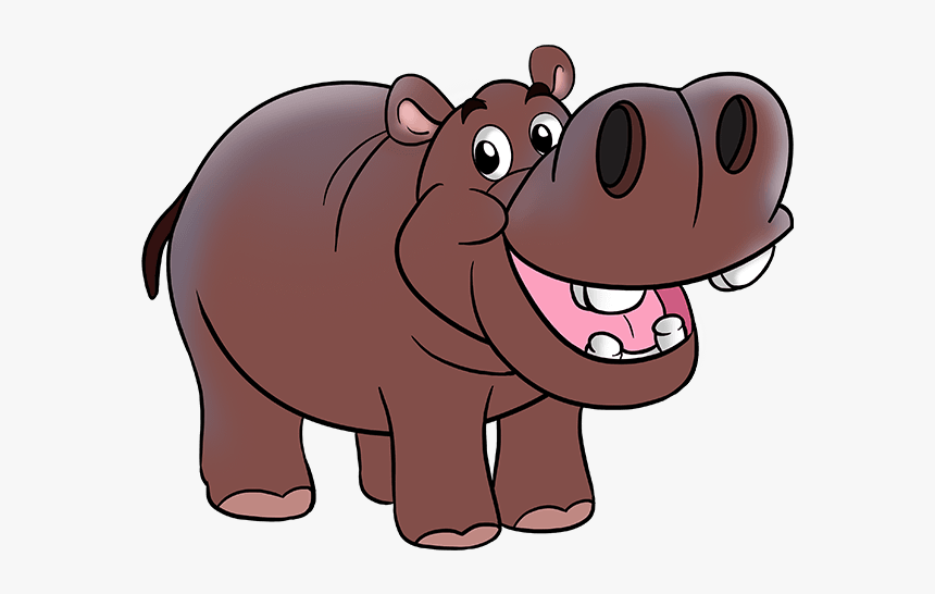 Drawing Hippopotamus Wild Animal - Wild Animals Hippo Cartoon, HD Png Download, Free Download