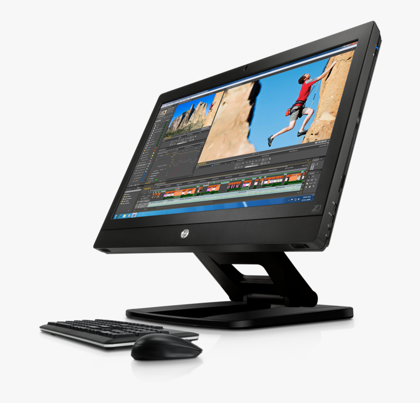 Large Monitor And Computer With Wireless Keyboard And - Hp Z1 Workstation, HD Png Download, Free Download