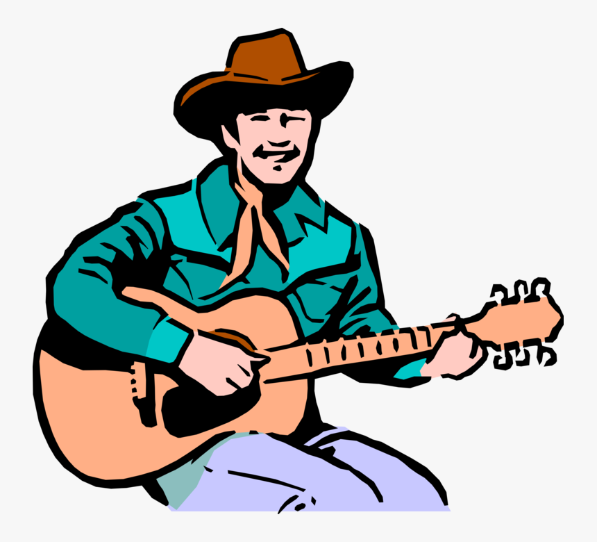 Vector Illustration Of Western Cowboy Playing The Acoustic - Cowboy With Guitar Clipart, HD Png Download, Free Download