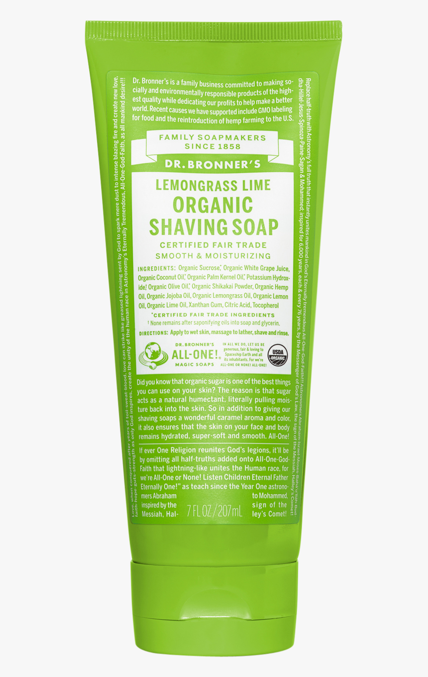 Dr Bronner"s Organic Fair Trade Shaving Soap Gel Lemongrass - Dr Bronner Shaving Soap, HD Png Download, Free Download