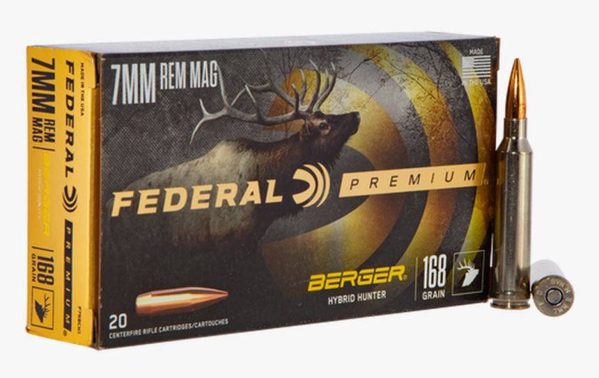 Federal Premium 7mm Remington Mag 168gr, Berger Hybrid - 7 Mm Federal Ammo, HD Png Download, Free Download