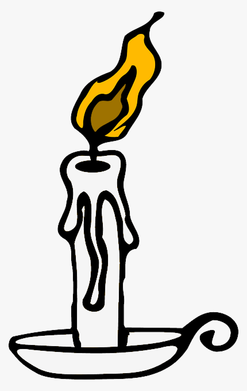 Candle, Outline, Yellow, Fire, Cartoon, Lit, Flame - Old Candle Clip Art, HD Png Download, Free Download