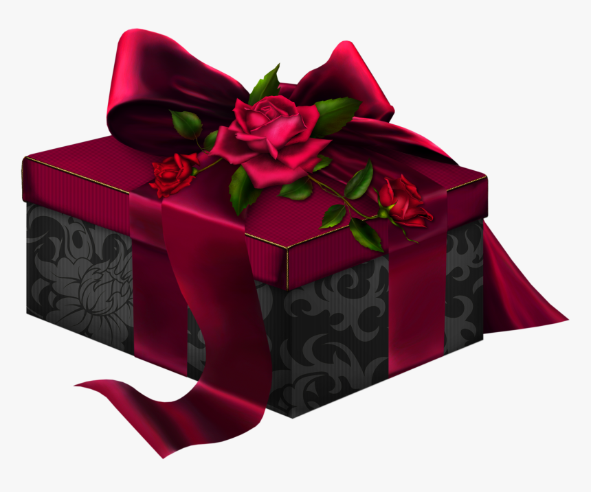 Red And Black 3d Present With Roses Clipartâ - Clipart Transparent Background Gift Box Christmas Present, HD Png Download, Free Download