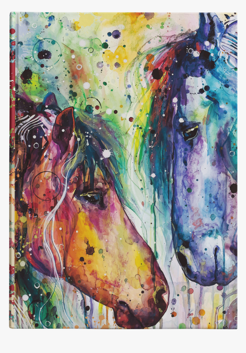 Two Horses Colorful Watercolor Painting Hardcover Journals"
 - Colourful Horses Abstract Painting, HD Png Download, Free Download