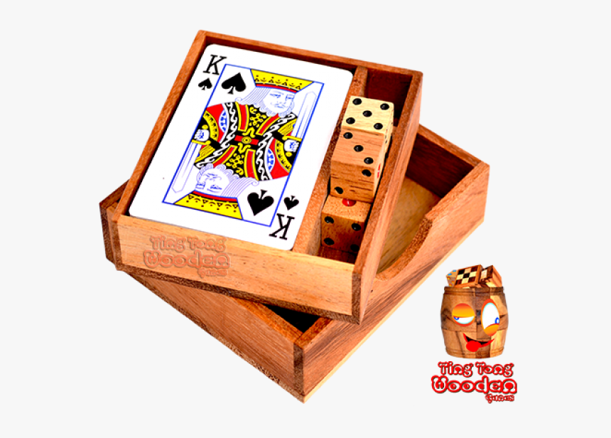 Playing Cards Set With Dice In Wooden Box Monkey Pod - Wood, HD Png Download, Free Download