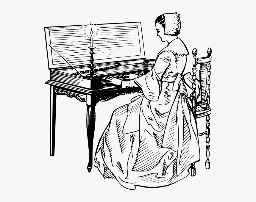 Free Vector Woman Playing A Clavichord Clip Art - Woman Playing A Piano Drawing, HD Png Download, Free Download