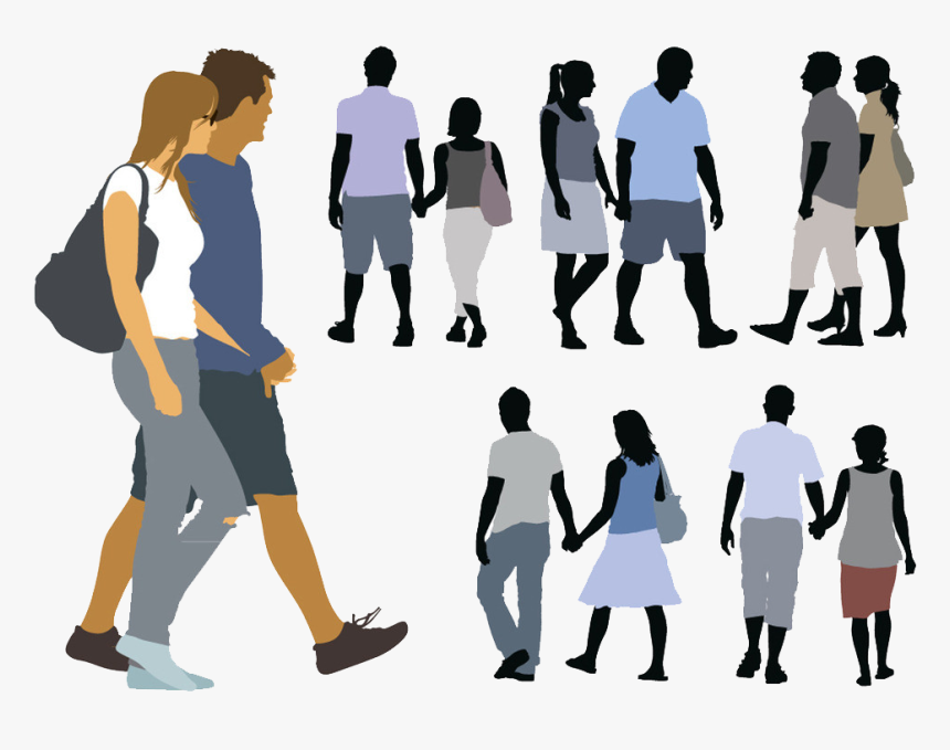 Silhouette Walking Illustration - Silhouette Cartoon People Walking Png, Transparent Png, Free Download