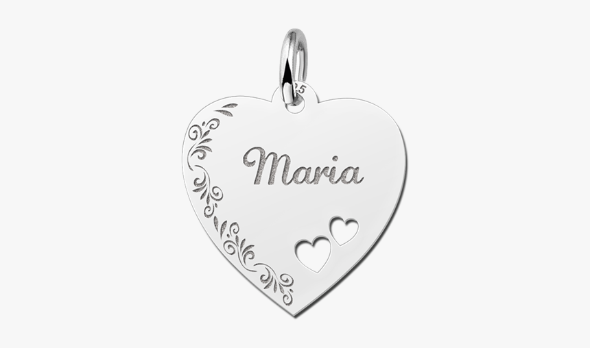 Placa De Plata Grabado Corazón Con Borde De Flor Y - Locket, HD Png Download, Free Download