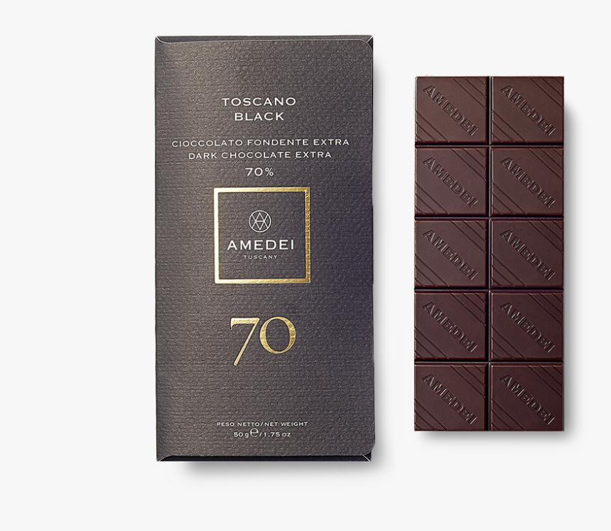 Amedei Toscano Black 70% Dark Chocolate Bar Open - Chocolate, HD Png Download, Free Download