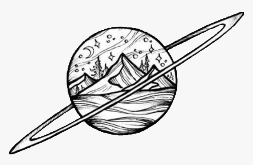 #planet #mountain #winter #ring #draw #drawing #space - Mountain And Planets Drawing, HD Png Download, Free Download