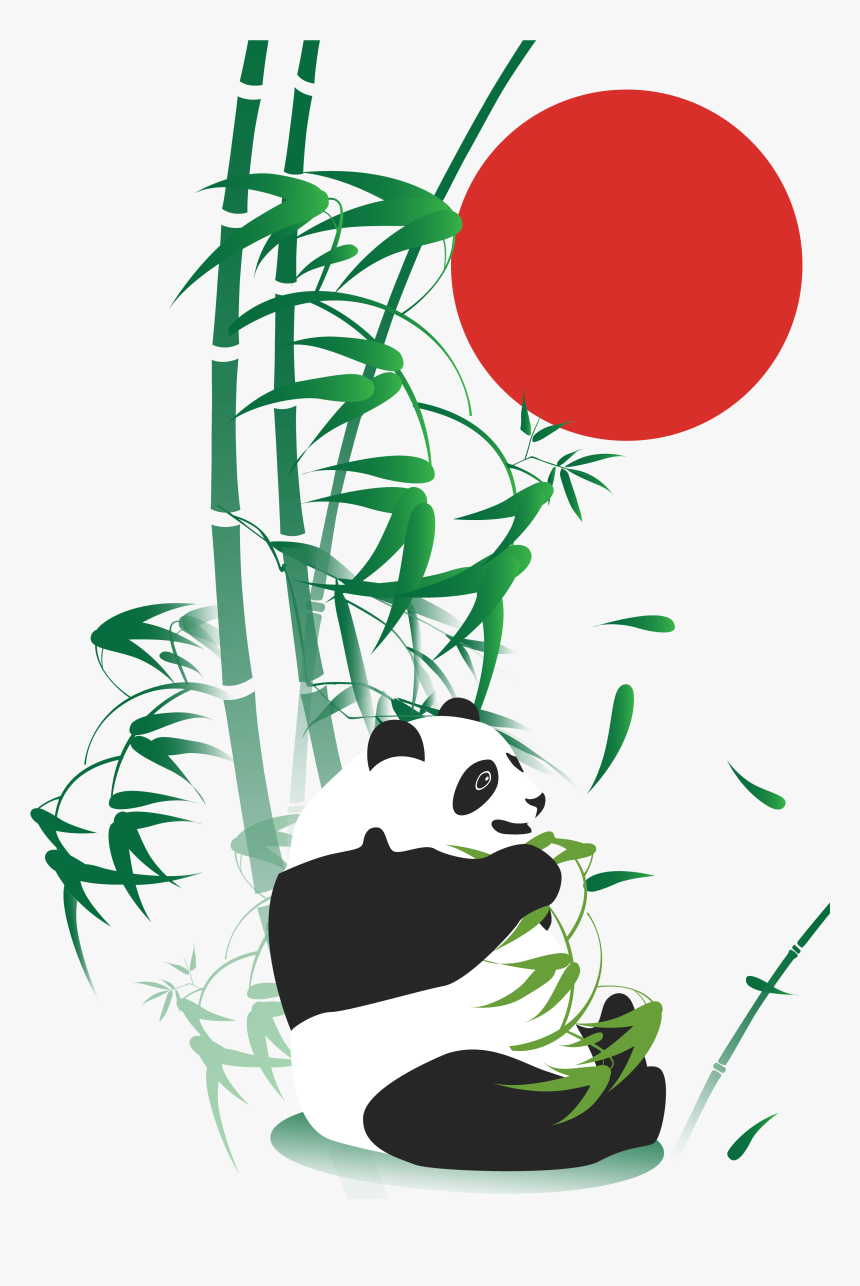 Giant Panda Bamboo Drawing Adobe Illustrator - Panda Drawing With Bamboo, HD Png Download, Free Download