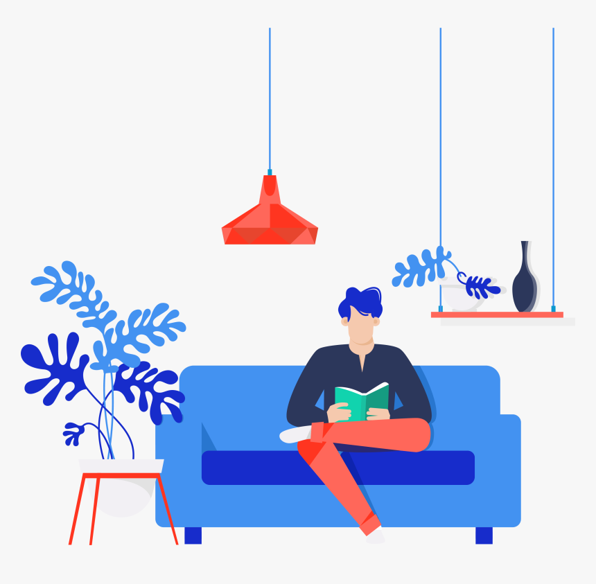 Website Services, Man Sitting On Blue Couch Reading - Illustration, HD Png Download, Free Download