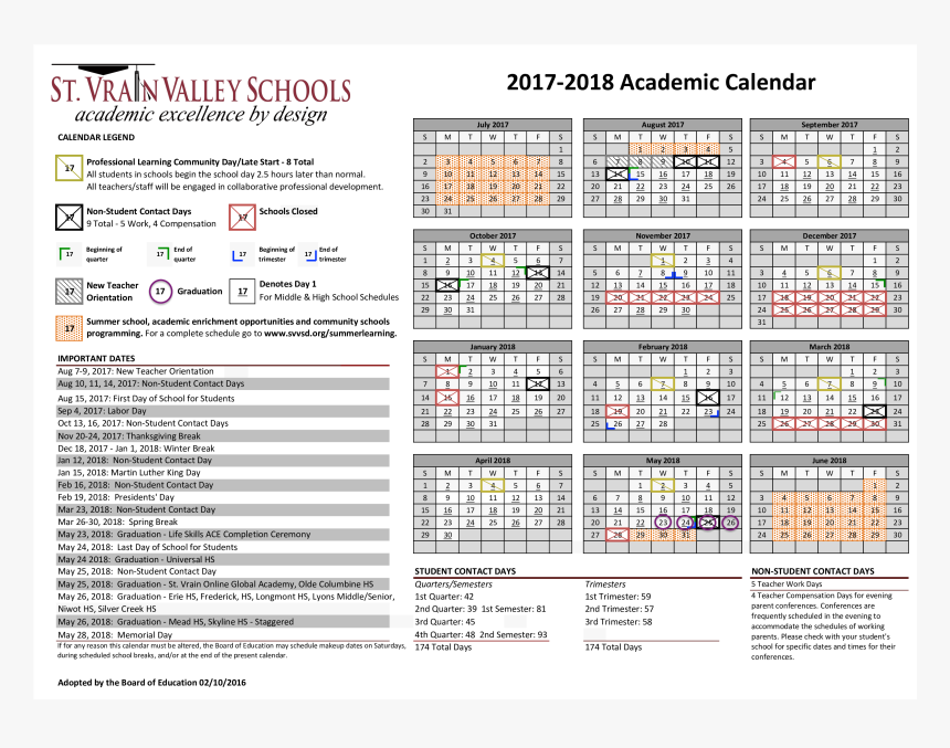 Calendar 2017-2018 Main Image - St. Vrain Valley School District, HD Png Download, Free Download