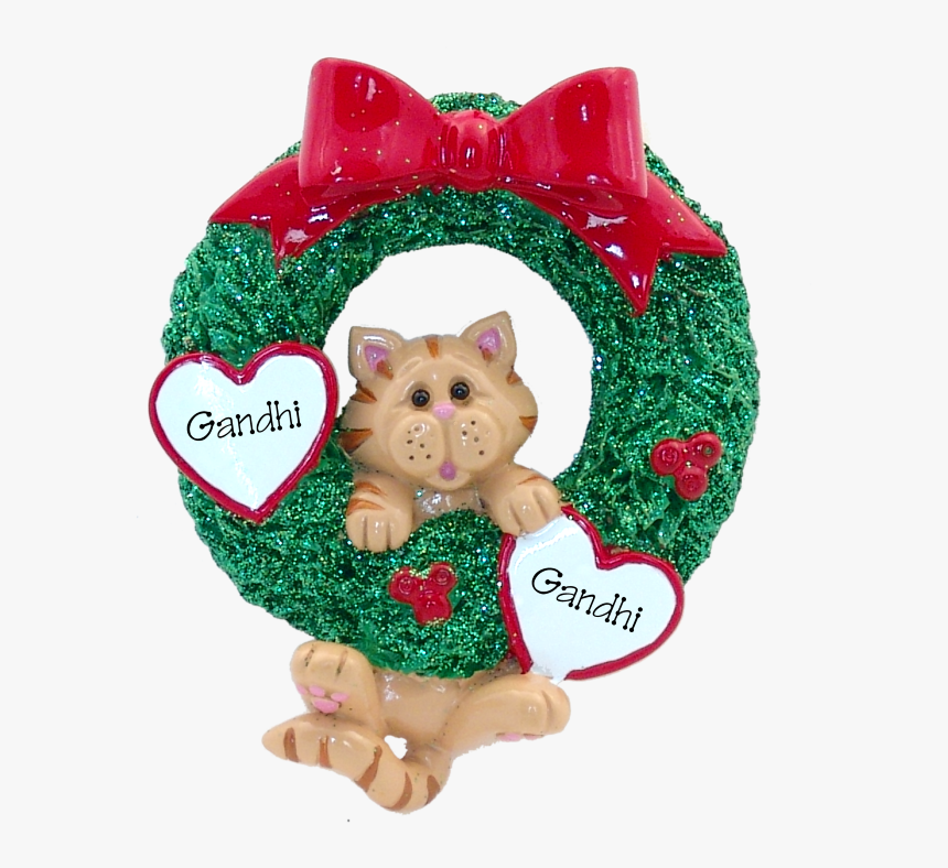 Orange Tabby Hanging On To Wreath Christmas Ornament - Christmas Cat Ornaments Crafts, HD Png Download, Free Download