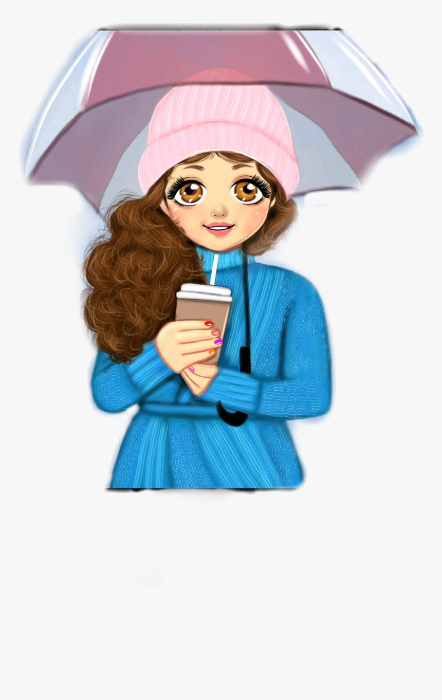 #girl #frau #mädchen #woman #rain #umbrella #coffee - عکس نقاشی توپ تاپ, HD Png Download, Free Download