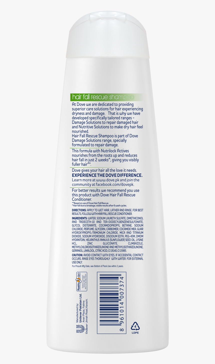 Hair Fall Rescue Shampoo Back360ml 8961014007374 798821 - Dove Hair Fall Rescue Shampoo Ingredients, HD Png Download, Free Download