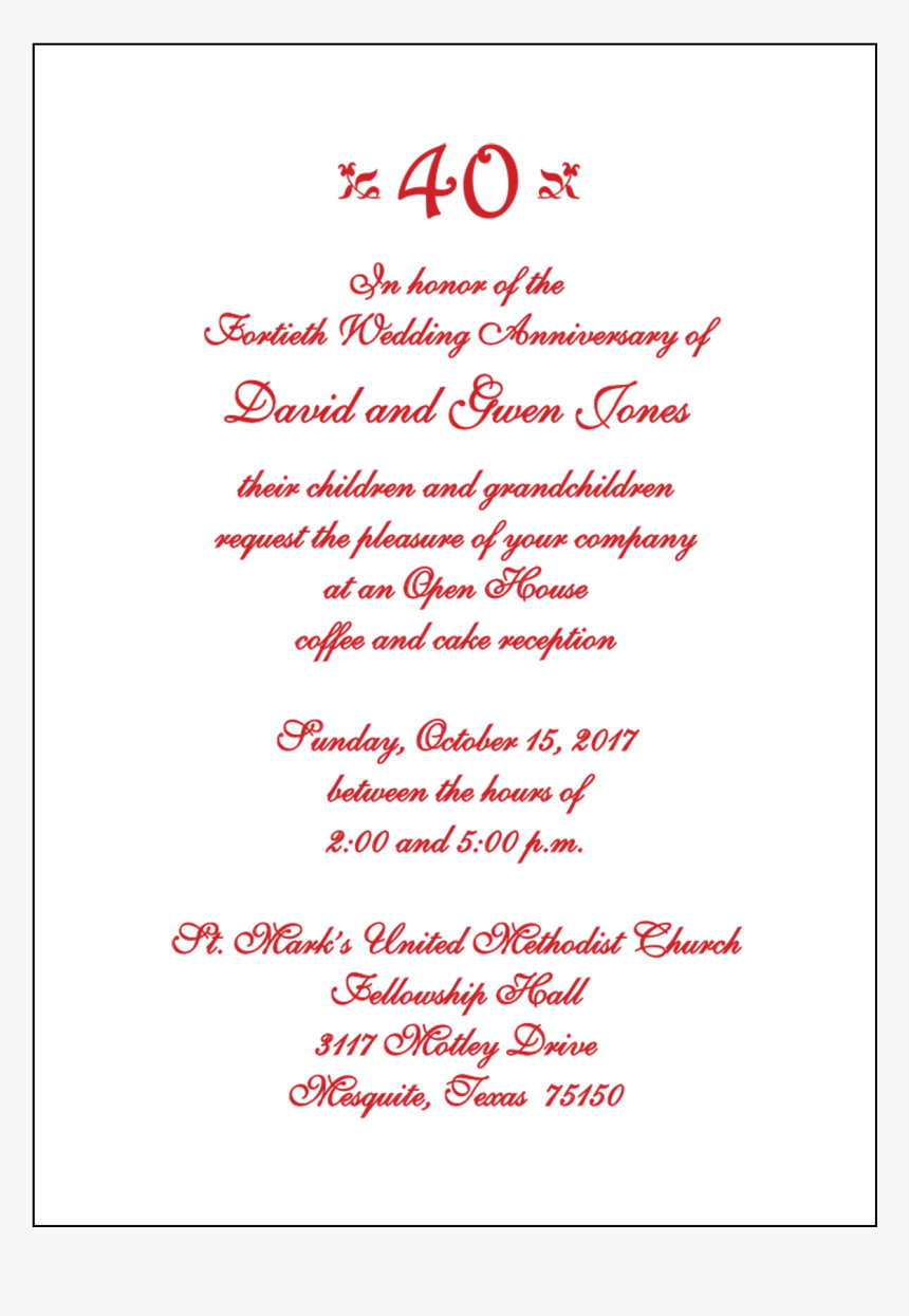 40th Anniversary Party Invitation - 50th Wedding Anniversary Invitations, HD Png Download, Free Download