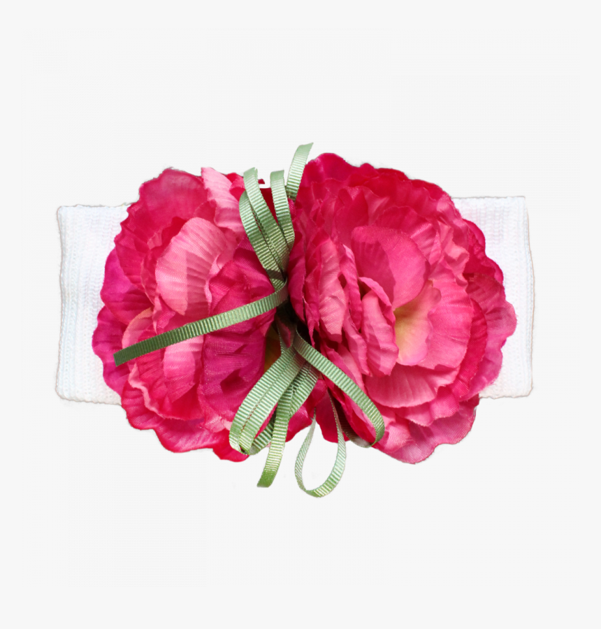 Headband In White Cotton With Magenta Flowers - Artificial Flower, HD Png Download, Free Download