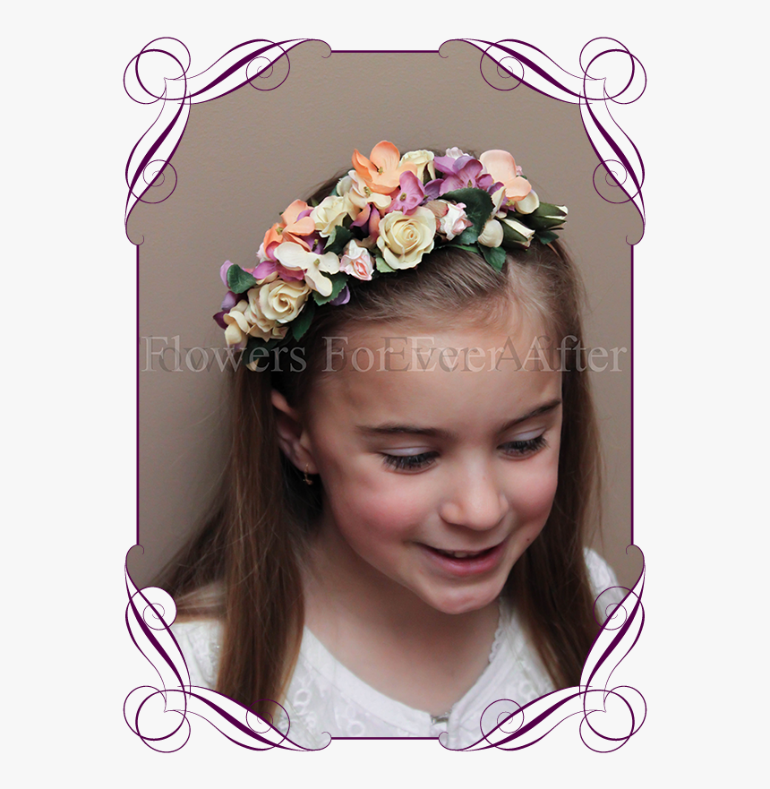 Autumn Fall Pastel On Rose Gold Flower Girl Headband - Small White Rose In Brides Hair, HD Png Download, Free Download