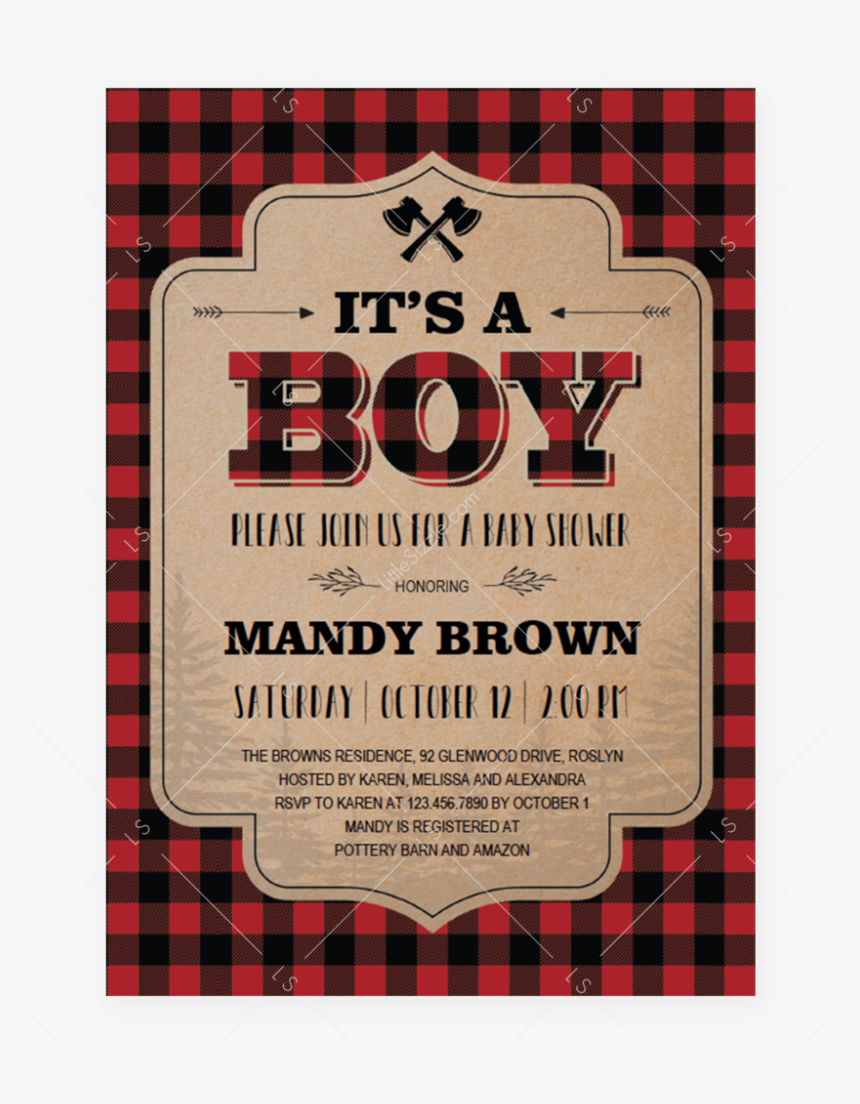 Buffalo Plaid Baby Shower Invitation Templates"
 Class="lazyload"
 - Baby Shower Invite Lumberjack, HD Png Download, Free Download