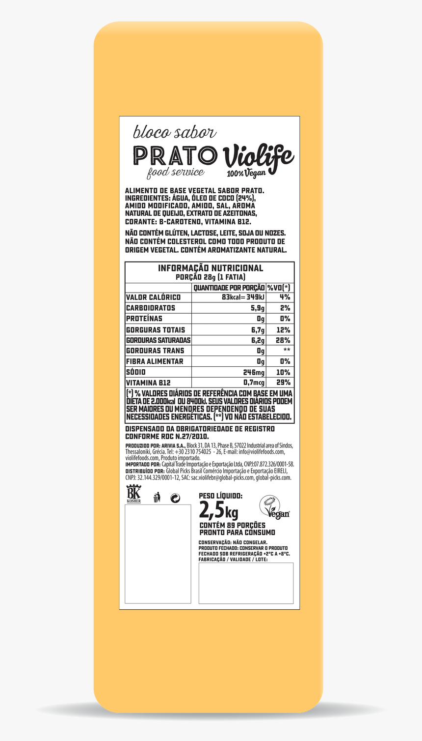 Violife Bloco Sabor Prato 2,5kg, HD Png Download, Free Download