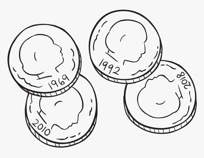 Four Coins Showing Year Of The Coin - Line Art, HD Png Download, Free Download