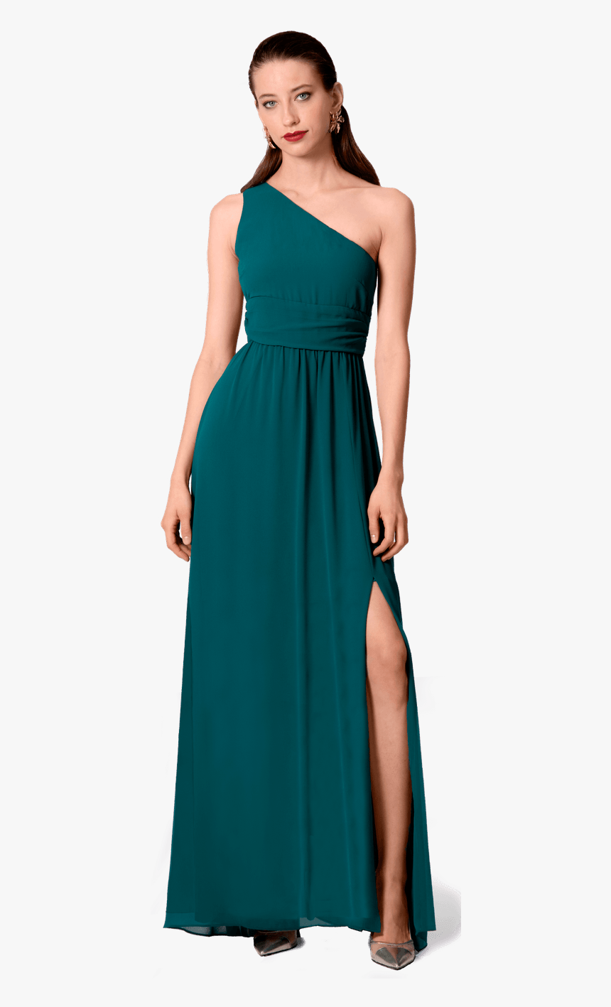 Green Asymetric Empire Long Dress- - Vestido Largo Corte Imperio, HD Png Download, Free Download