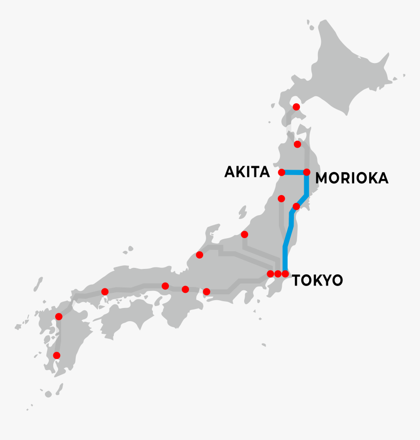 Akita-shinkansen - Color Map Of Japan, HD Png Download, Free Download