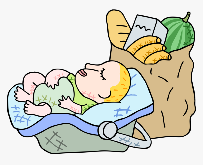 Vector Illustration Of Sleeping Infant Baby With Supermarket, HD Png Download, Free Download