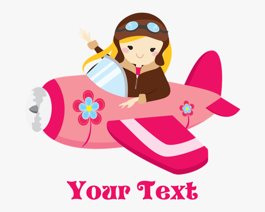 Pink Airplane, Girl Pilot With Flowers Greeting Ca - Airplane With Pilot Clip Art, HD Png Download, Free Download