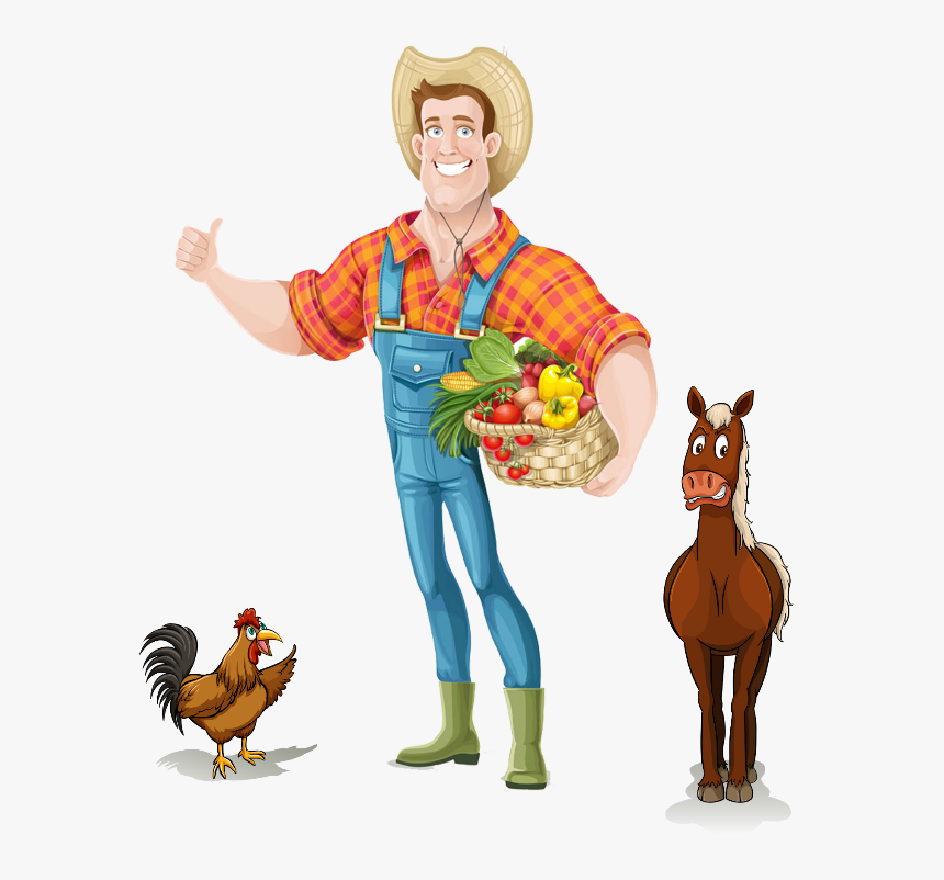 Farmer Farm Rooster Man Horse Ftestickers Animal - Farmer Cartoon Png, Transparent Png, Free Download