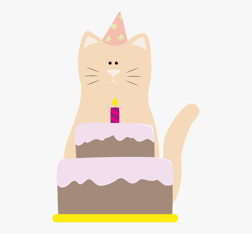 Cat, Birthday, Cake, Birthday Cake, Kitten, Cute - Gato Con Gorro De Cumpleaños, HD Png Download, Free Download