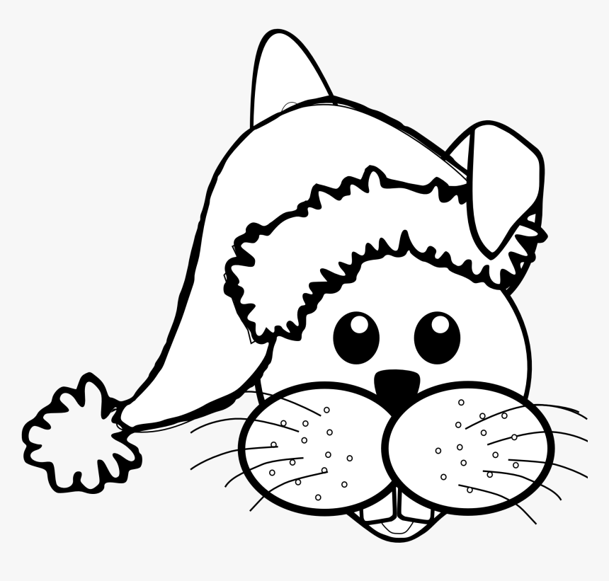 Drawn Santa Hat Christmas Clip Art - Rabbit Face Clipart Black And White, HD Png Download, Free Download