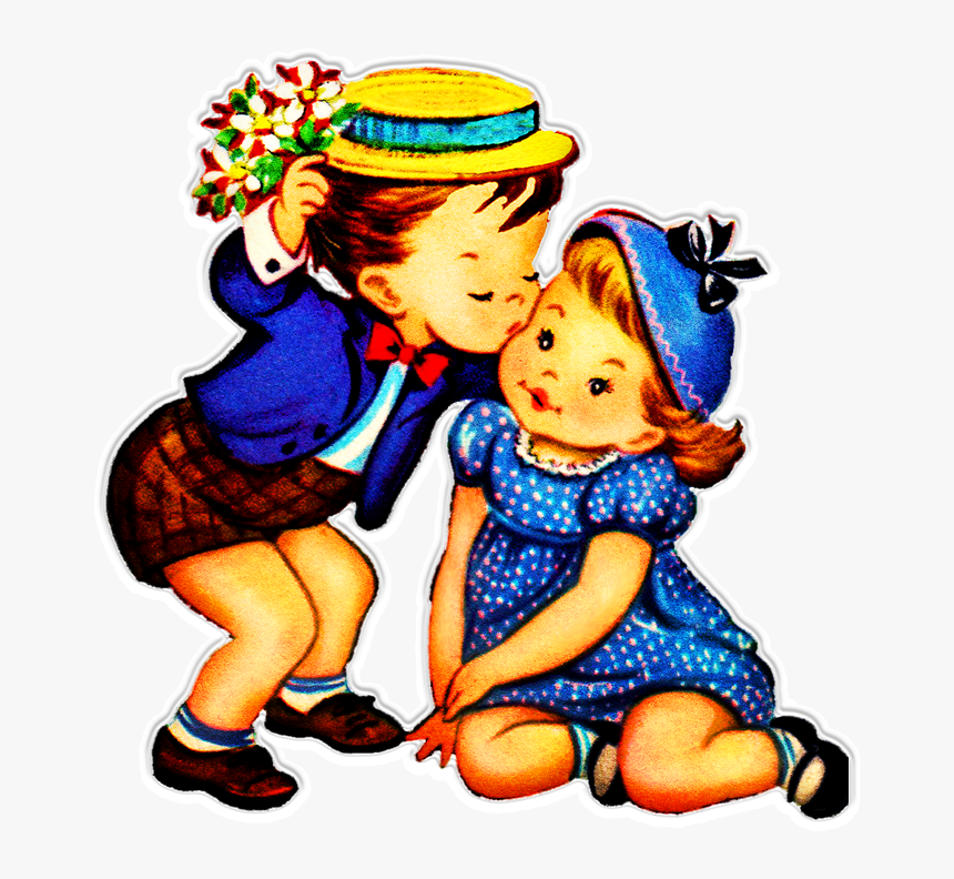 Kissing Clipart Kind Child - Kids Retro Png, Transparent Png, Free Download